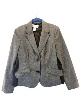 Liz Claiborne Equestrian Tweed Wool-Blend Blazer Size L Jacket With Elbow Patche